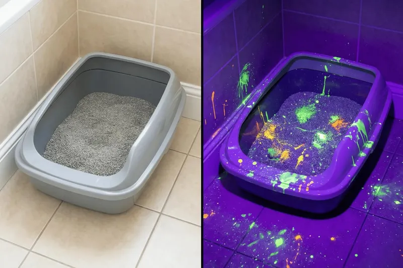 Liti&egrave;re sous lumi&egrave;re UV — la contamination invisible r&eacute;v&eacute;l&eacute;e