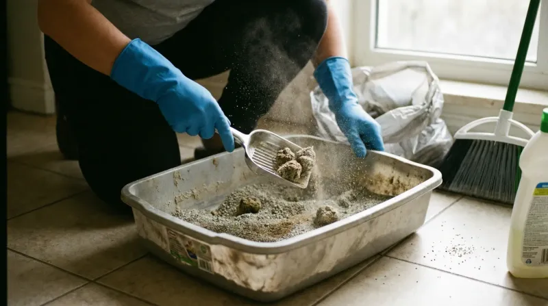 Nettoyage laborieux d'une liti&egrave;re agglom&eacute;rante